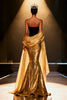 Load image into Gallery viewer, Sparkly Gold Strapless Mermaid Long Pageant Dress with Shawl