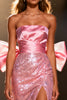 Load image into Gallery viewer, Sparkly Light Pink Mermaid Sequin Long Pageant Dress with Bow