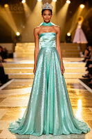 Load image into Gallery viewer, Sparkly Mint Green Strapless A Line Long Sequin Pageant Dress