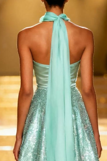Sparkly Mint Green Strapless A Line Long Sequin Pageant Dress