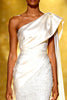 Load image into Gallery viewer, Sparkly White Mermaid One Shoulder Sequins Long Pageant Dress with Side Cape