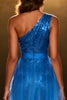 Load image into Gallery viewer, Sparkly Royal Blue Mermaid One Shoulder Sequins Long Pageant Dress with Sash