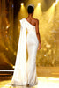 Load image into Gallery viewer, Sparkly White Mermaid One Shoulder Sequins Long Pageant Dress with Side Cape