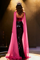 Load image into Gallery viewer, Sparkly Black and Pink Neck Scarf Sequins Sweetheart Mermaid Long Pageant Dress with Slit