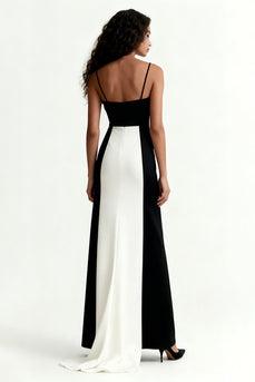 Black and White Spaghetti Straps Patchwork Long Formal Dress