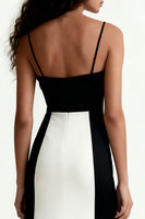 Load image into Gallery viewer, Black and White Spaghetti Straps Patchwork Long Formal Dress