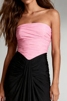 Load image into Gallery viewer, Black and Pink Strapless Ruched Satin Maxi Formal Dress