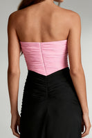 Load image into Gallery viewer, Black and Pink Strapless Ruched Satin Maxi Formal Dress