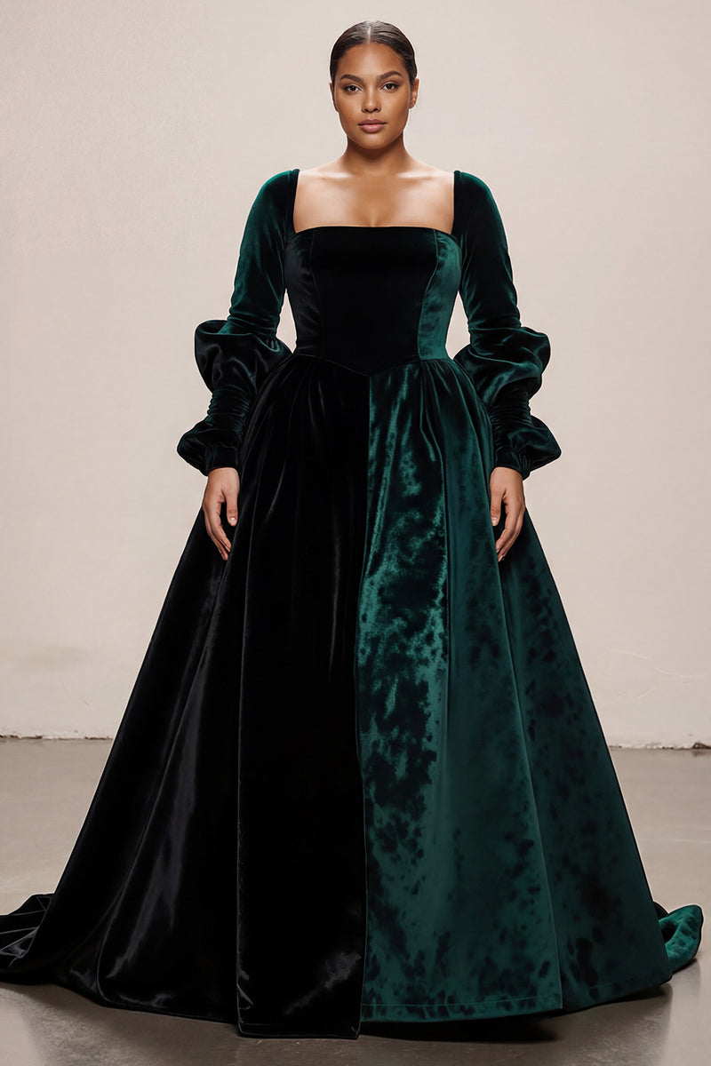 Load image into Gallery viewer, Dark Green Ball Gown Velvet Square Neck Maxi Holiday Party Dress