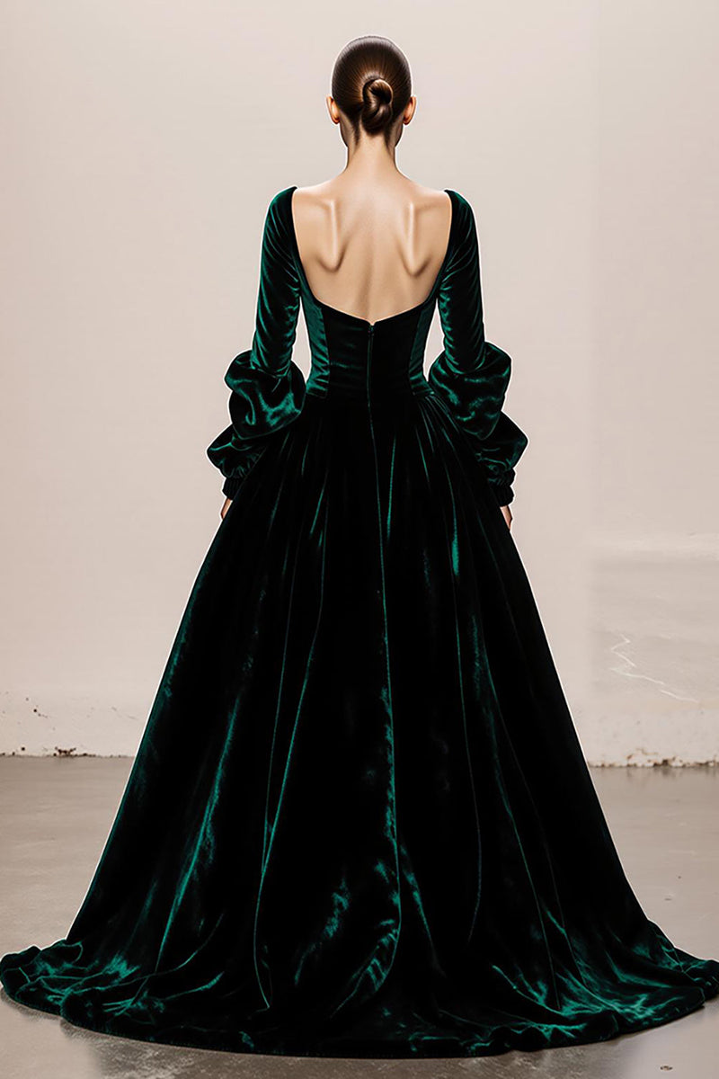 Load image into Gallery viewer, Dark Green Ball Gown Velvet Square Neck Maxi Holiday Party Dress
