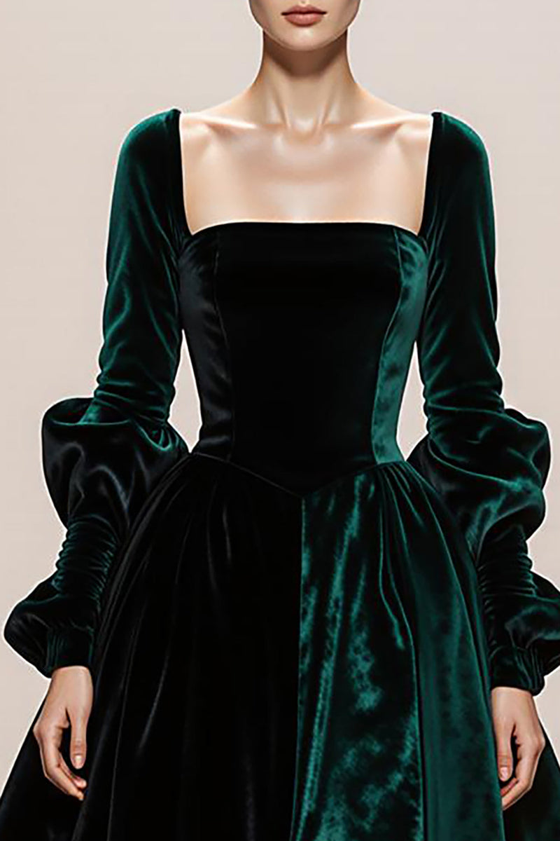 Load image into Gallery viewer, Dark Green Ball Gown Velvet Square Neck Maxi Holiday Party Dress