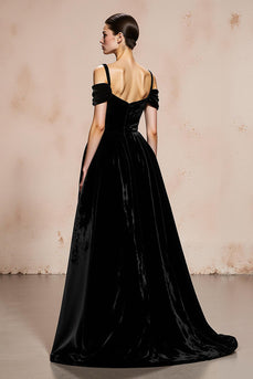 Black Ball Gown Cold Shoulder Velvet Maxi Holiday Party Dress