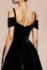 Load image into Gallery viewer, Black Ball Gown Cold Shoulder Velvet Maxi Holiday Party Dress