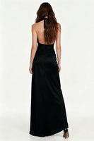 Load image into Gallery viewer, Black Halter Sheath Maxi Formal Dress with Sash