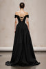 Load image into Gallery viewer, Black and White Satin A Line Patchwork Maxi Formal Dress
