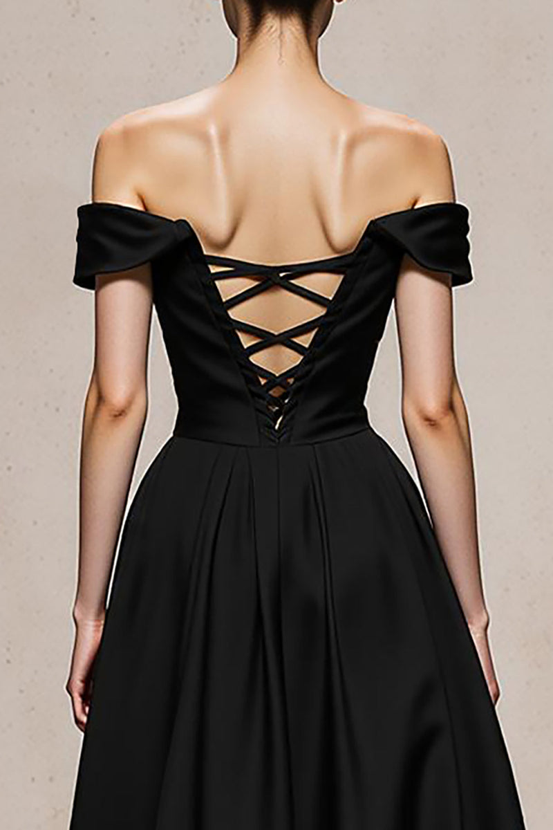 Load image into Gallery viewer, Black and White Satin A Line Patchwork Maxi Formal Dress