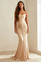 Load image into Gallery viewer, Ivory Spaghetti Straps Ruched Mermaid Maxi Formal Dress