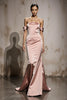 Load image into Gallery viewer, Light Pink Mermaid Off the Shoulder Satin Maxi Formal Dress