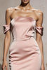 Load image into Gallery viewer, Light Pink Mermaid Off the Shoulder Satin Maxi Formal Dress