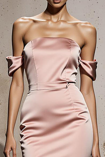 Light Pink Mermaid Off the Shoulder Satin Maxi Formal Dress