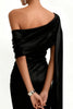 Load image into Gallery viewer, Black Mermaid One Shoulder Satin Maxi Formal Dress with Side Cape