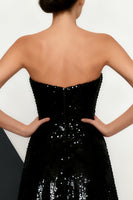 Load image into Gallery viewer, Sparkly Black and White Mermaid Sequins Strapless Long Formal Dress