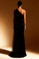 Load image into Gallery viewer, White Mermaid One Shoulder Satin Maxi Formal Dress with Side Cape