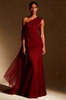 Load image into Gallery viewer, White Mermaid One Shoulder Satin Maxi Formal Dress with Side Cape
