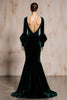 Load image into Gallery viewer, Dark Green Mermaid Velvet V-Neck Long Sleeves Holiday Party Dress