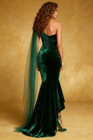 Load image into Gallery viewer, Dark Green Velvet Ruffled Mermaid Long Holiday Party Dress with Cape