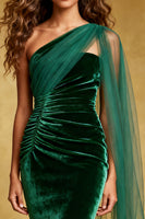 Load image into Gallery viewer, Dark Green Velvet Ruffled Mermaid Long Holiday Party Dress with Cape