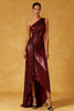 Load image into Gallery viewer, Sparkly Burgundy Ruched High-Low Sequin Formal Dress