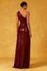 Load image into Gallery viewer, Sparkly Burgundy Ruched High-Low Sequin Formal Dress
