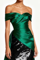 Load image into Gallery viewer, Sparkly Dark Green Off the Shoulder Maxi Sequin Formal Dress
