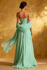 Load image into Gallery viewer, Sparkly Mint Green Strapless Chiffon Maxi Formal Dress with Shawl