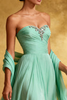 Load image into Gallery viewer, Sparkly Mint Green Strapless Chiffon Maxi Formal Dress with Shawl