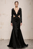 Load image into Gallery viewer, Black Mermaid V-Neck Long Sleeves Formal Dress with Lace