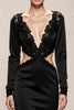 Load image into Gallery viewer, Black Mermaid V-Neck Long Sleeves Formal Dress with Lace
