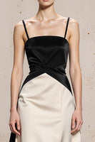 Load image into Gallery viewer, Black and White Spaghetti Straps Satin Maxi Formal Dress