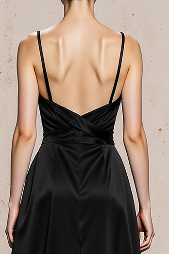 Black and White Spaghetti Straps Satin Maxi Formal Dress