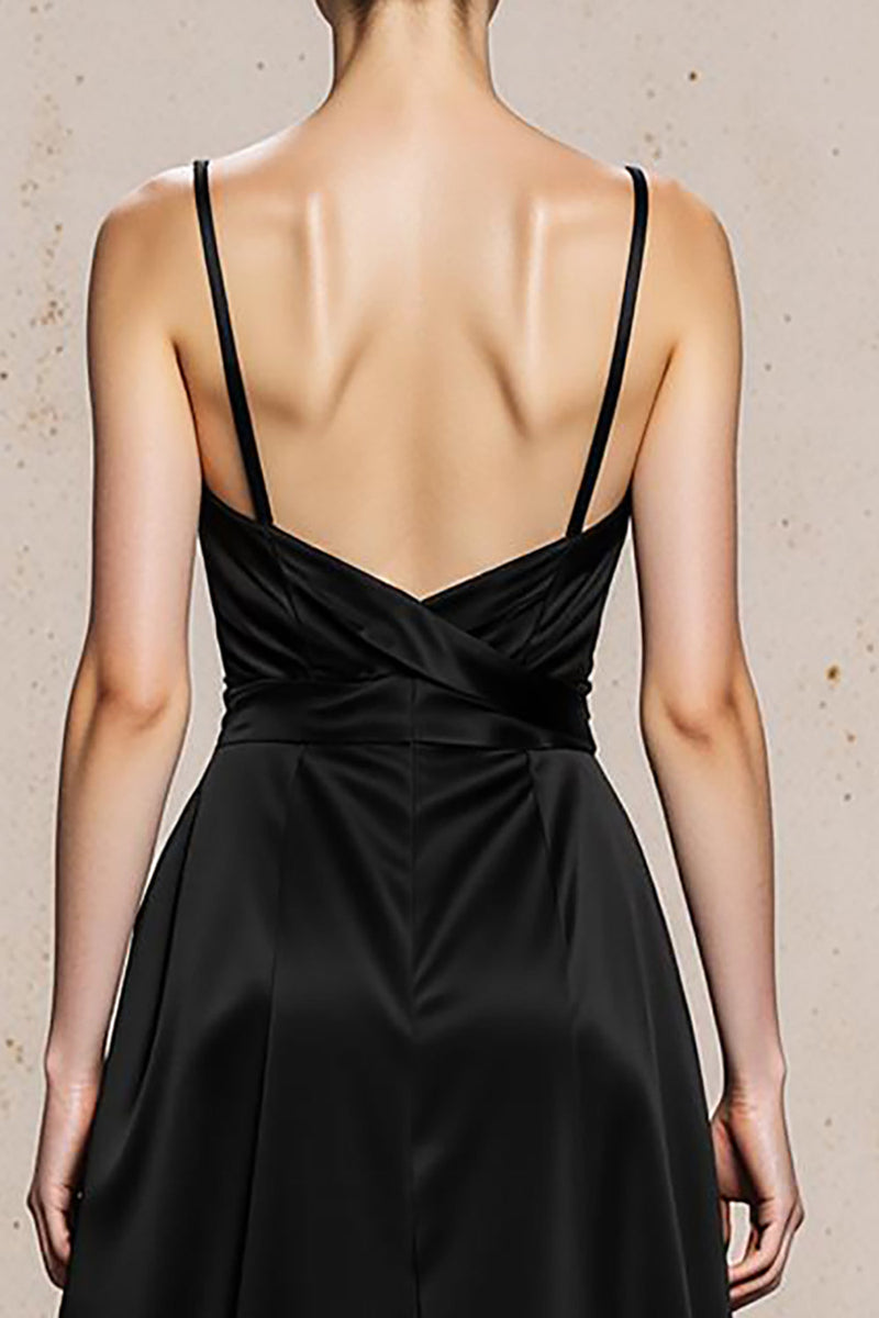 Load image into Gallery viewer, Black and White Spaghetti Straps Satin Maxi Formal Dress