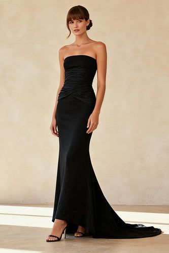 Simple Black Strapless Mermaid Maxi Formal Dress