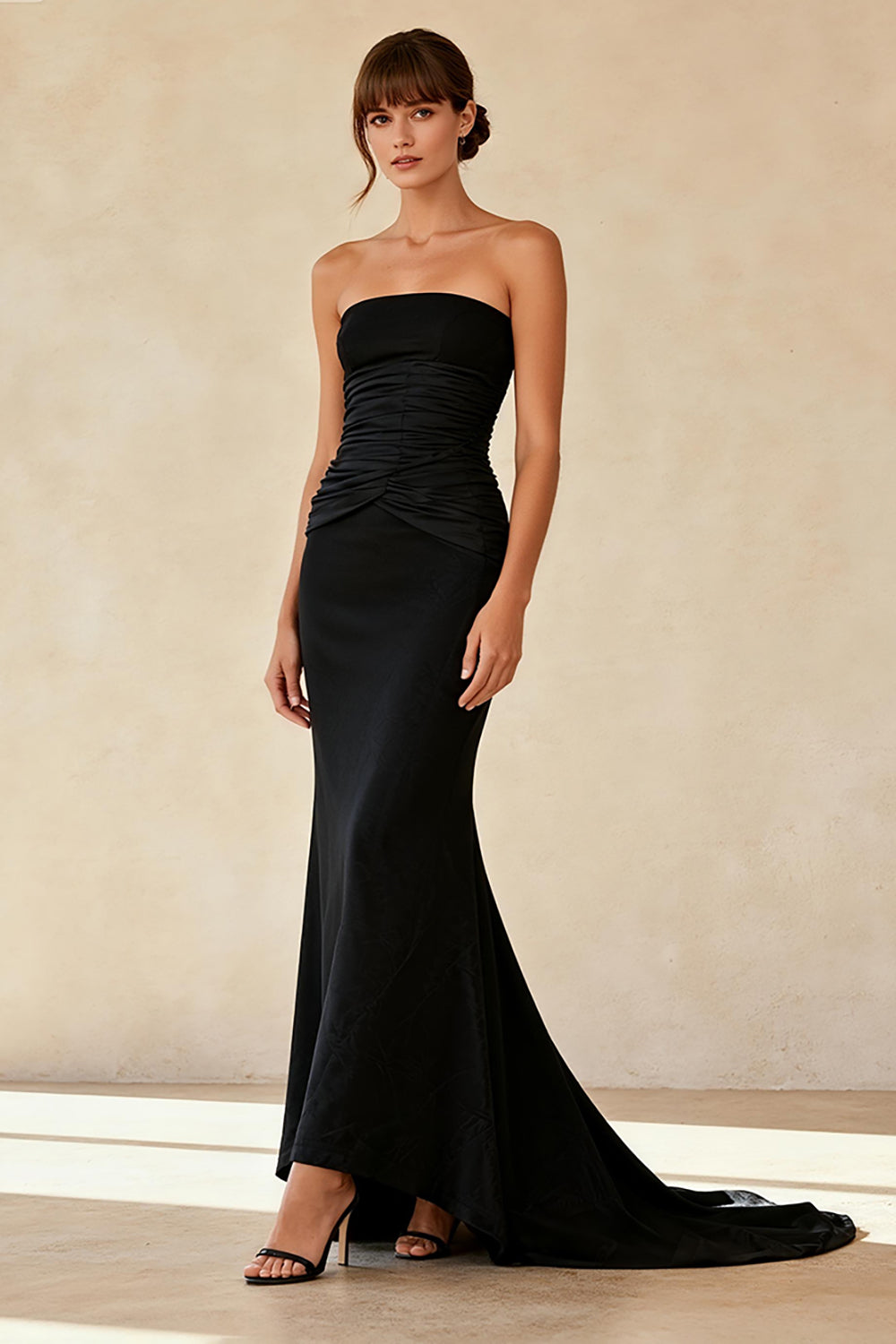 Simple Black Strapless Mermaid Maxi Formal Dress