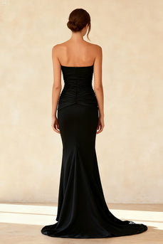 Simple Black Strapless Mermaid Maxi Formal Dress