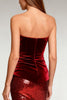 Load image into Gallery viewer, Sparkly Burgundy Strapless Long Sequin Formal Dress