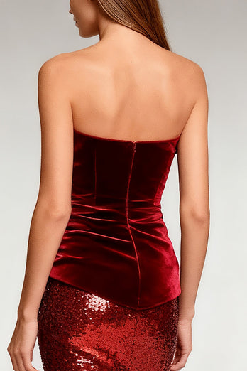 Sparkly Burgundy Strapless Long Sequin Formal Dress