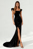 Load image into Gallery viewer, Simple Black Ruched Mermaid Maxi Formal Dress with Slit