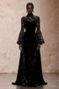 Load image into Gallery viewer, Black Sheath High Neck Velvet Long Sleeves Holiday Party Dress with Lace