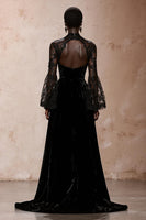 Load image into Gallery viewer, Black Sheath High Neck Velvet Long Sleeves Holiday Party Dress with Lace