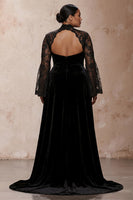 Load image into Gallery viewer, Black Sheath High Neck Velvet Long Sleeves Holiday Party Dress with Lace